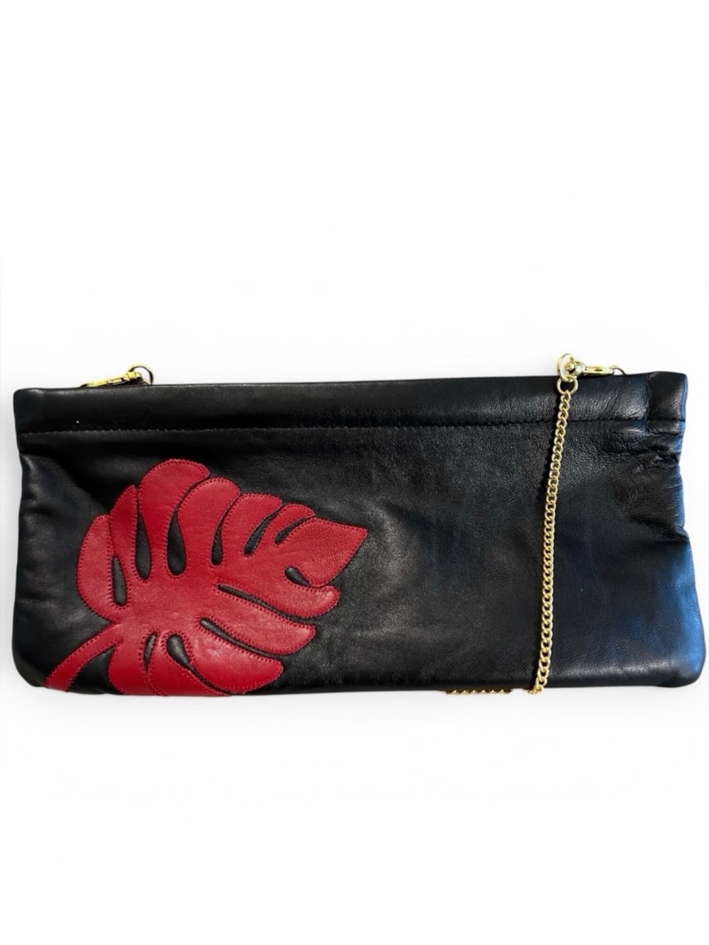 Great American Leatherworks Red Palm Leaf Vintage Supple Soft Leather Clutch